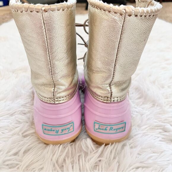 Jack Rogers Women's Chloe Metallic Rain Boot pink gold lace up size 7 - Picture 2 of 7